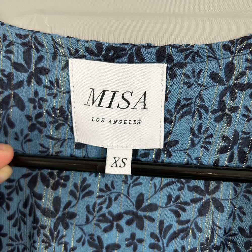 Misa Los Angeles Dress XS Amelia Midi Blue Floral Ruffle Boho Romantic Flowy Chi - Picture 9 of 16